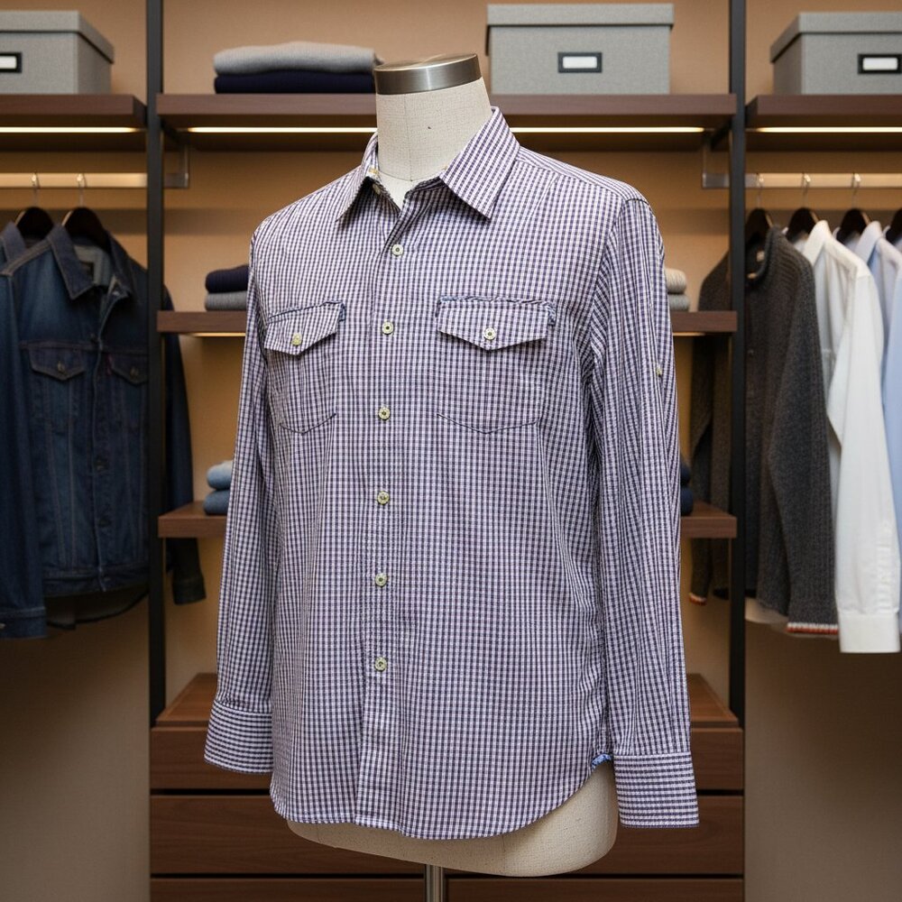 Robert Graham Freshly Laundered Shirt Medium Purple Gingham Button Down Cotton